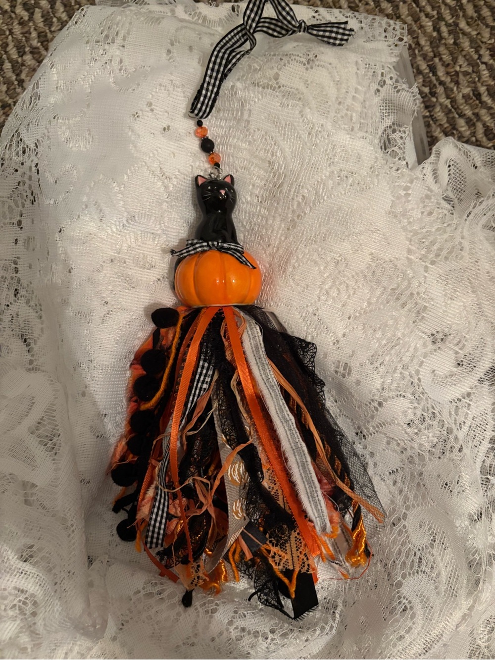 Halloween Black Cat Pumpkin Tassel Home Decor - Orange & Black